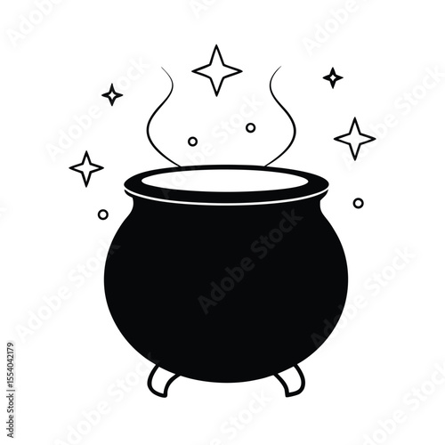 Mystical cauldron emitting vibrant magical sparkles and light effects on a clean white background perfect for fantasy themes