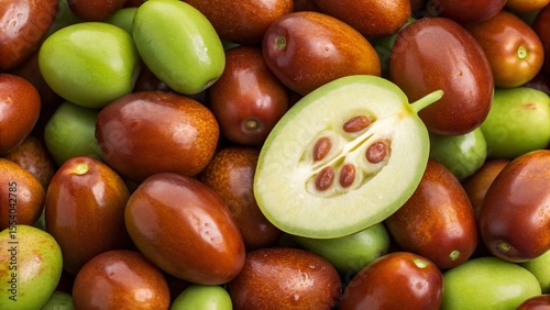 Fresh jojoba fruits background. Suitable for marketing or business purposes. Panoramic banner with place for text