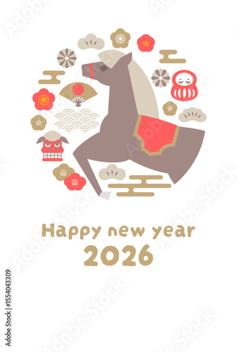 午年の年賀状ベクターイラスト 2026年