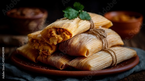 Stacked tamales corn husks