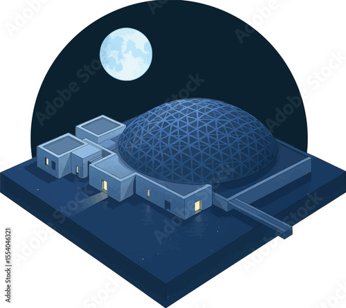 Louvre Abu Dhabi under moonlight reflection