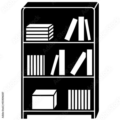 World Book Lovers Day bookshelf icon silhouette vector for readers, libraries, t-shirts, posters, book events, and digital designs celebrating love for books and reading.