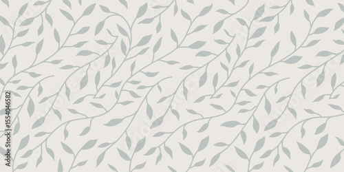 Minimal seamless leaf pattern vector with soft green vines. Elegant botanical design for fabric, wallpaper, packaging, and nature-inspired decor projects.