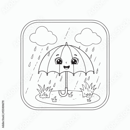 Cute Umbrella Coloring Page – Rainy Weather for Kids