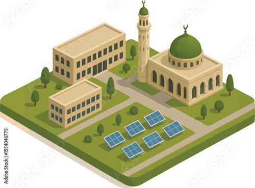 Modern Islamic university campus with green energy panels