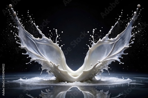 Dramatic white milk splash frozen in time against a dark background