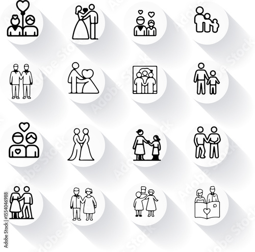 Business web icons vector set: a collection of black symbols for internet, medical, and travel website design
