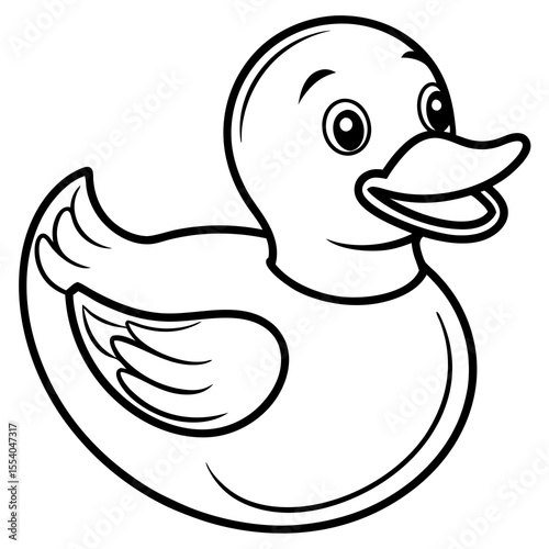 Simple and cheerful black and white cartoon rubber duck illustration