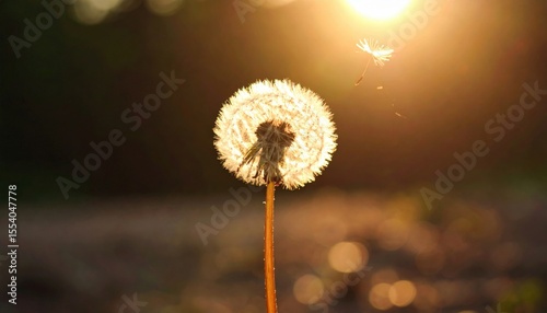 Golden Sunset Dandelion With Floating Seeds