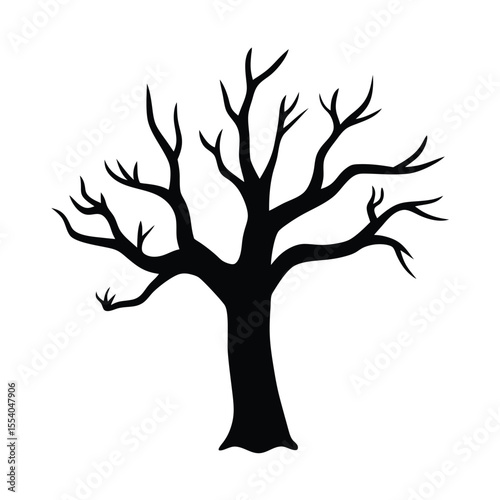 Eerie dead tree shrouded in thick fog with ghostly shadowy hands reaching out against a stark white background evoking a sense of mystery and the supernatural