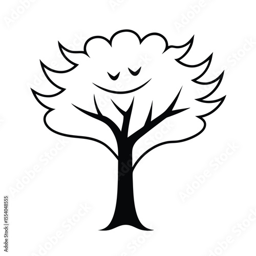 Whimsical tree character with a crooked face and jagged grin perfect for creative and playful designs