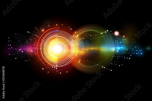 Abstract technology background with glowing circles, rings, and light effects for futuristic designs