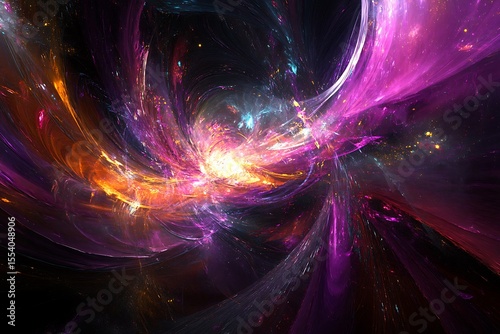Abstract cosmic explosion of energy with vibrant swirls and bursts of light and color