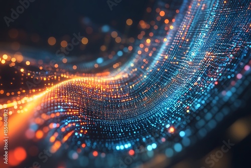 Abstract futuristic technology background with glowing dots and digital data stream