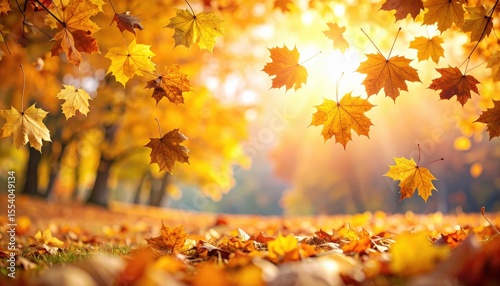Autumn Leaves Falling In Park