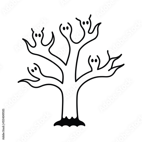 Mystical tree with ethereal spirits ascending from its branches on a clean white background
