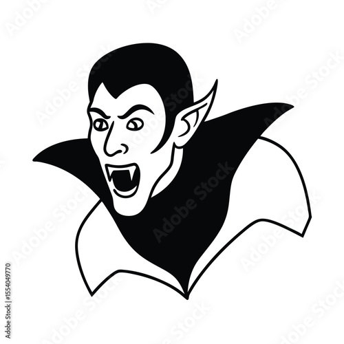 Fierce vampire with sharp fangs bared in an aggressive attack pose isolated on a clean white background for graphic design
