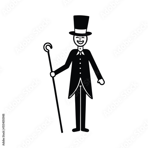 Gothic vampire character illustration with a distinguished top hat and ornate cane presented on a clean white background for versatile design applications
