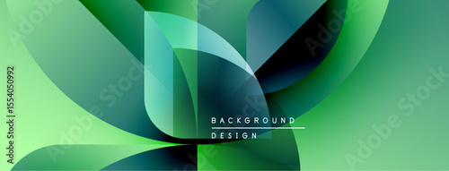 Abstract green gradients create dynamic flow. Overlapping shapes suggest movement, depth. Modern design feels fresh, energetic.