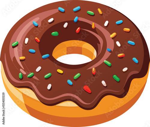 Vector Illustration of Chocolate Iced Donut Topped with Bright Sprinkles in Cartoon Style