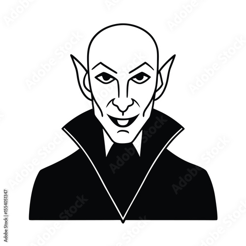 Dramatic nosferatu inspired bald vampire silhouette with a classic gothic aesthetic rendered in striking black and white on a clean background