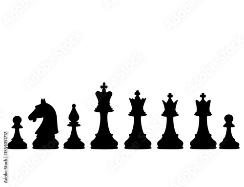 Silhouette Chess Pieces Set on White Background