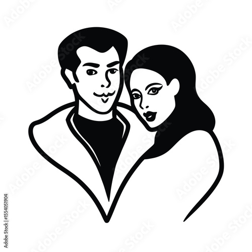 Elegant vampire couple in a passionate romantic embrace against a clean white background suitable for gothic or halloween themes