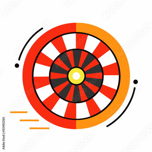 A roulette wheel in motion, emphasizing the spinning action with thick, impactful strokes vector icon on white background.