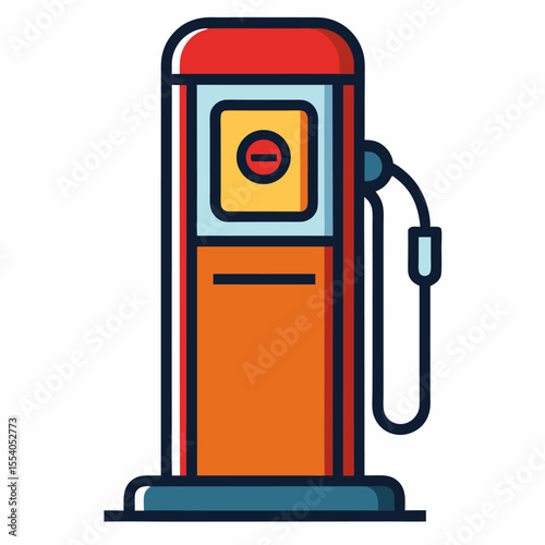 A retro gas pump, emphasizing thick outlines and vibrant colors vector icon on white background.