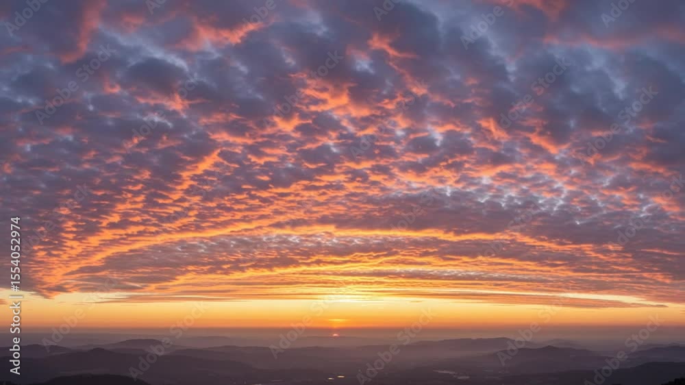 Vibrant sunset over rolling hills with dramatic cloud patterns