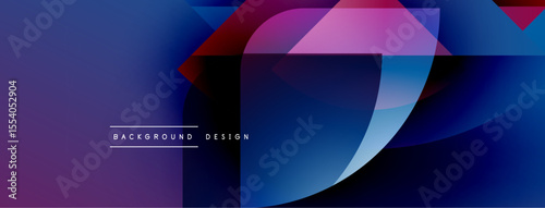 Abstract flowing shapes, vibrant blues, purples, reds create modern background design. Minimal text present, sleek aesthetic.