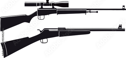 Illustration of two distinct rifles with sleek designs and contrasting styles.