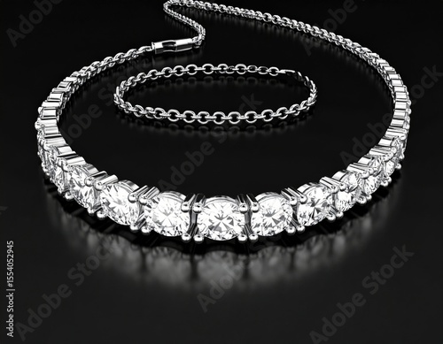 Luxury Diamond Necklace With Bracelet On Black Background