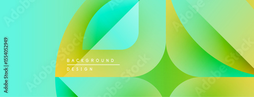 Abstract fluid shapes blend, creating vibrant green, yellow hues. Modern design evokes energy, movement, freshness. Background features text elements.