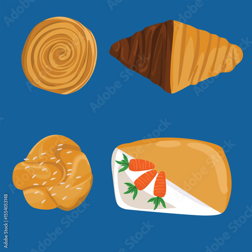 Artisan Pastry Collection with Chocolate Croissant, Sesame Cruffin, and Carrot Cake
