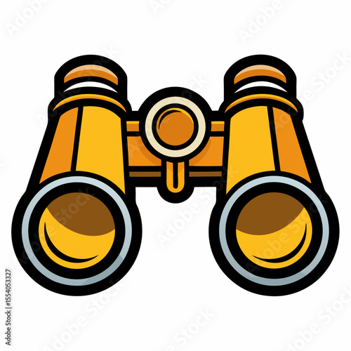 Yellow binoculars with a thick, black stroke vector icon on white background.