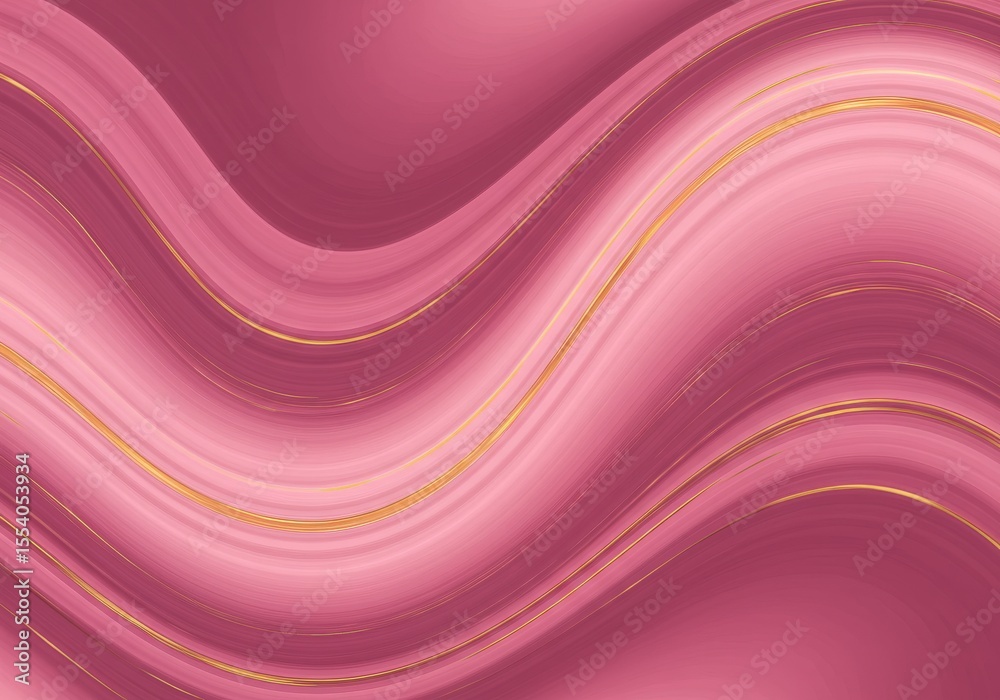 Obraz premium Elegant flowing waves of deep pink fabric with delicate golden threads creating a luxurious and sophisticated abstract background