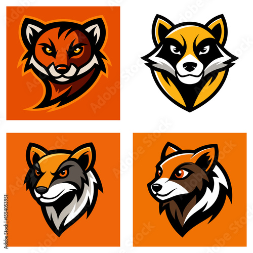 Four cartoon animal heads in square frames with orange backgrounds and varied color schemes shown here