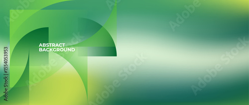 Smooth green abstract gradient background. With a collection of geometric objects on one side. Dynamic wave gradient for business cards, presentations, brochures, banners and wallpapers.