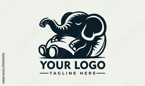 A stylized illustration of a sleeping baby elephant, designed for a logo.