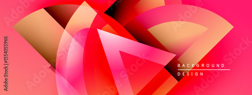 Abstract composition features vibrant red, orange hues. Circular shapes overlap creating dynamic visual effect. Modern design elements present.