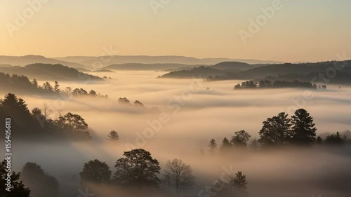 Serene Morning Fog Over Rolling Hills at Dawn, Nature's Calm