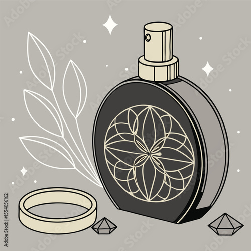 Stylish Perfume Bottle Vector Illustration in Creative Design Concept for Fashion Branding Beauty Packaging and Advertising Use with Elegant Decorative Line Art and Minimal Artistic Composition