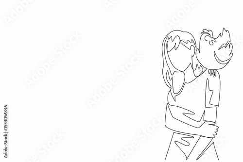 Continuous one line drawing hen perched on the shoulder of woman in casual clothes. Visiting the farm. Active pets. International Respect for Chickens Day. Single line draw design vector illustration