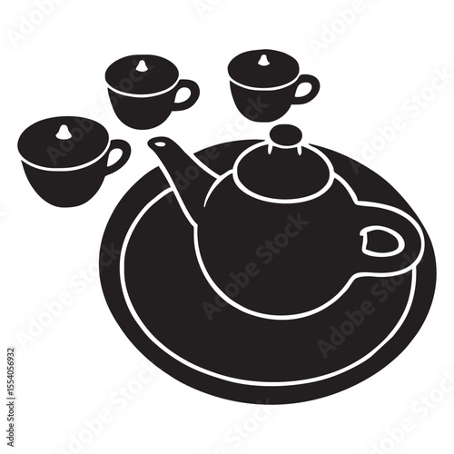 Silhouette image of a teapot on a white background
