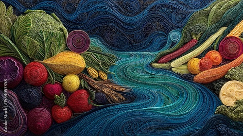 Colorful Intricate Digestive System Representation with Vegetables