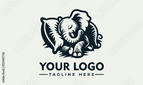 A charming illustration of a sleepy baby elephant resting peacefully on a pillow.