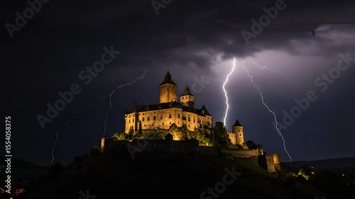 Lightning Strikes Over a Majestic Castle at Night