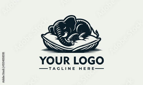 A stylized logo featuring a sleeping elephant resting on a pillow, with a place for a company name and tagline.