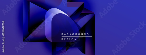 Abstract blue design features layered geometric shapes, creating dynamic visual effect. Text reads background design.